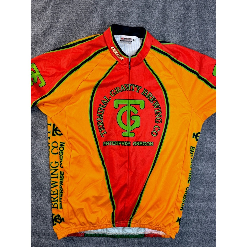 Pace Mens Large Cycling‎ Jersey Terminal Gravity Brewing Co Orange USA Made Y2K